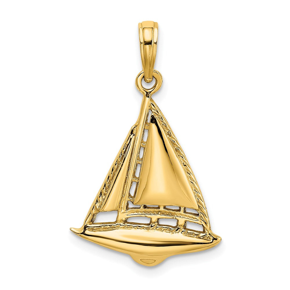 Million Charms 14K Yellow Gold Themed 2-D Nautical Sailboat Charm