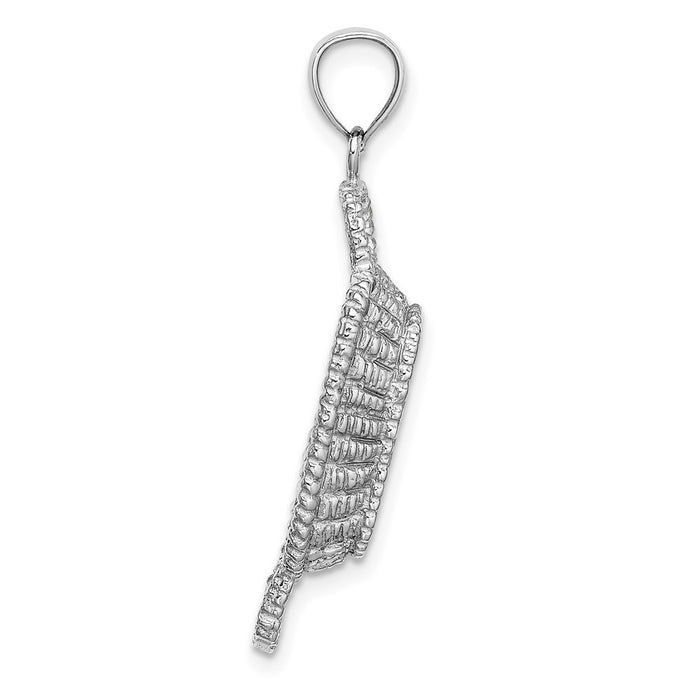 Million Charms 14K White Gold Themed 3-D 2 Handles Rectangular Basket Charm