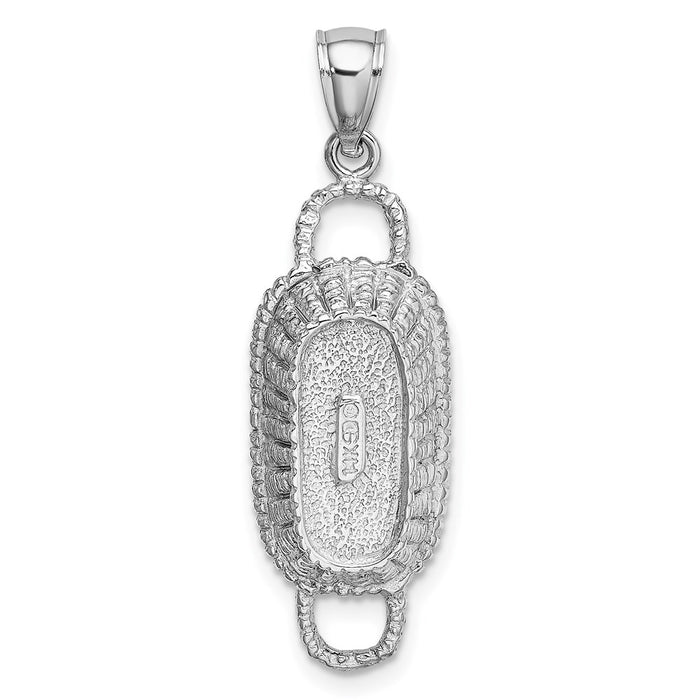 Million Charms 14K White Gold Themed 3-D 2 Handles Rectangular Basket Charm