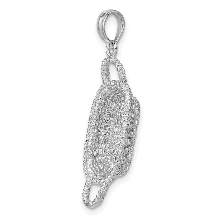 Million Charms 14K White Gold Themed 3-D 2 Handles Rectangular Basket Charm