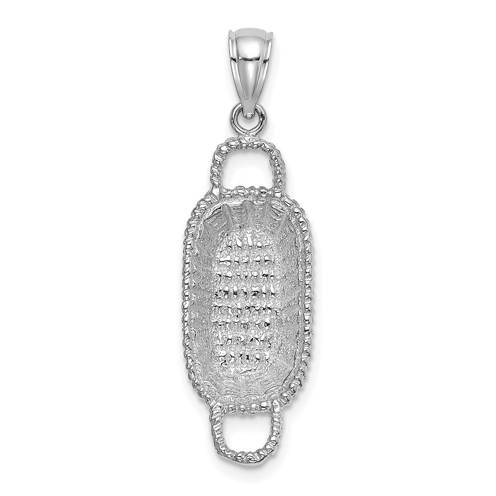 Million Charms 14K White Gold Themed 3-D 2 Handles Rectangular Basket Charm