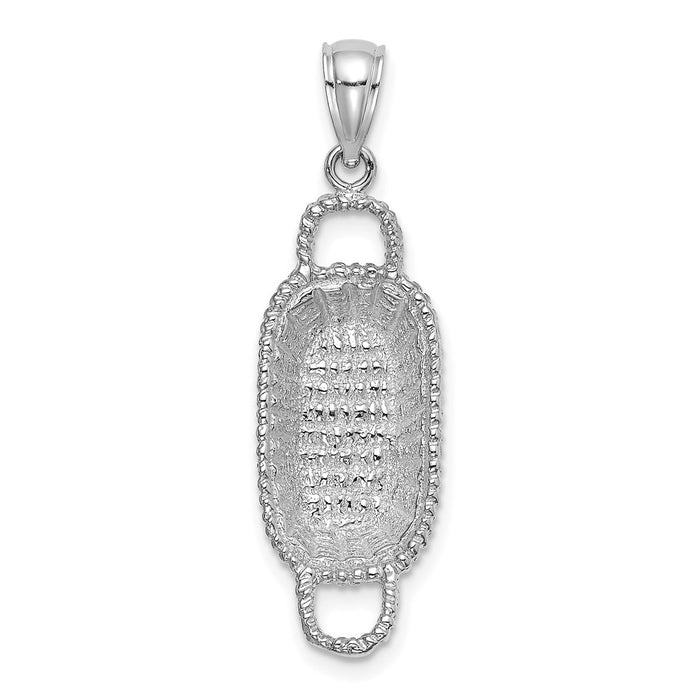 Million Charms 14K White Gold Themed 3-D 2 Handles Rectangular Basket Charm