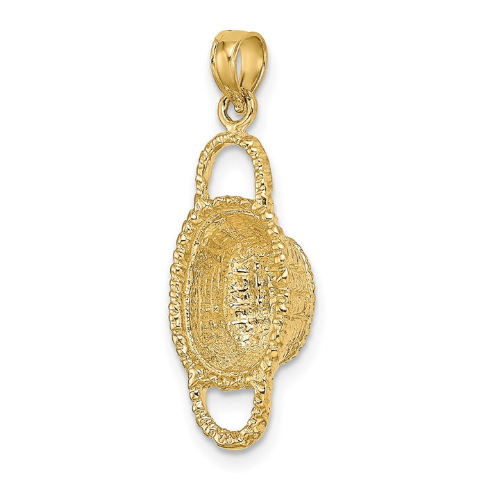 Million Charms 14K Yellow Gold Themed 3-D 2 Handles Oval Basket Charm