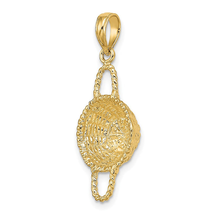Million Charms 14K Yellow Gold Themed 3-D 2 Handles Round Basket Charm