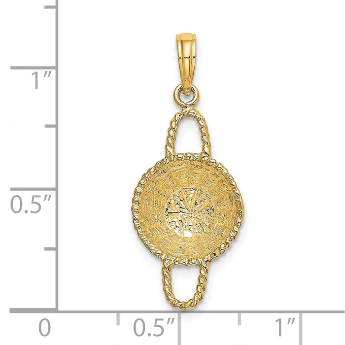 Million Charms 14K Yellow Gold Themed 3-D 2 Handles Round Basket Charm