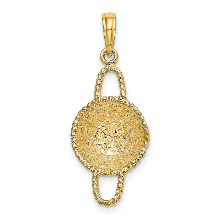 Million Charms 14K Yellow Gold Themed 3-D 2 Handles Round Basket Charm