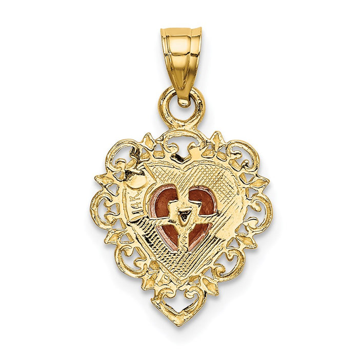 Million Charms 14K Two-Tone Polished Fancy Scrolled Edges Heart Charm