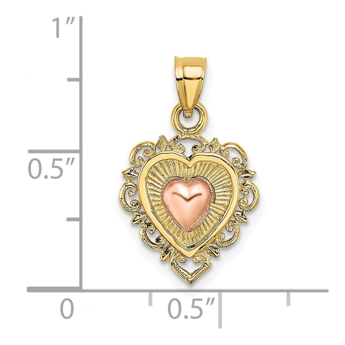 Million Charms 14K Two-Tone Polished Fancy Scrolled Edges Heart Charm