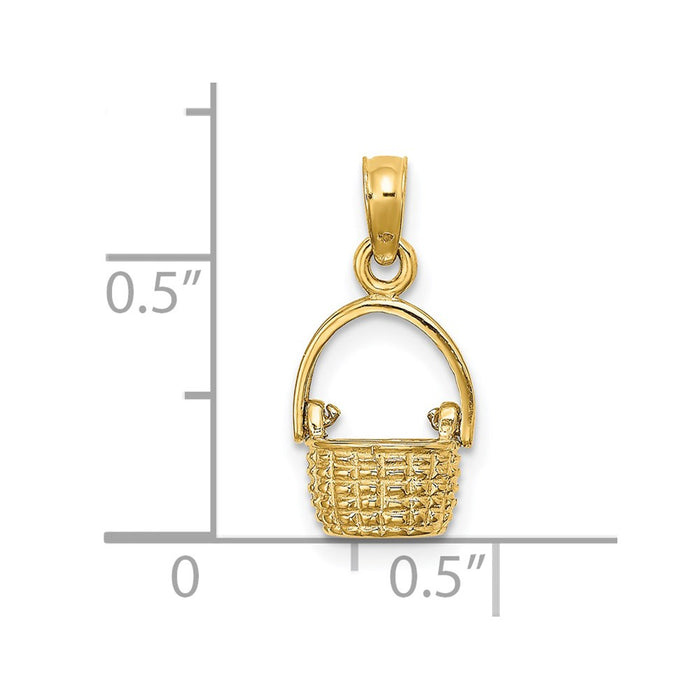 Million Charms 14K Yellow Gold Themed 3-D Moveable Handle Basket Charm