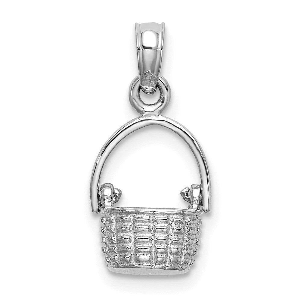 Million Charms 14K White Gold Themed 3-D Moveable Handle Basket Charm