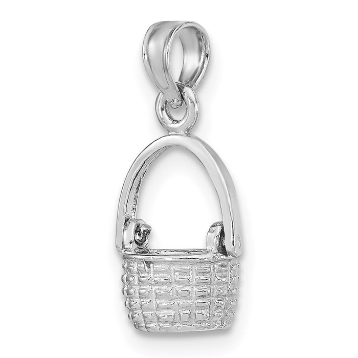 Million Charms 14K White Gold Themed 3-D Moveable Handle Basket Charm