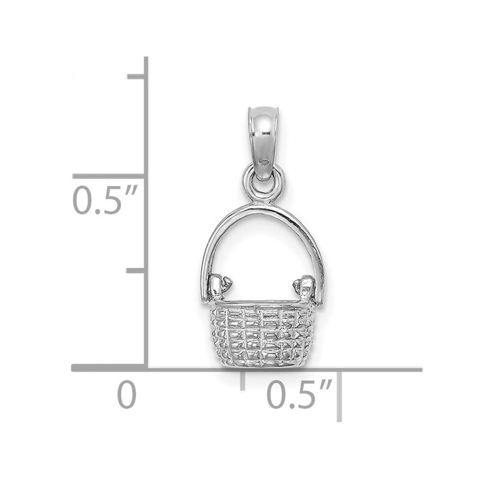 Million Charms 14K White Gold Themed 3-D Moveable Handle Basket Charm