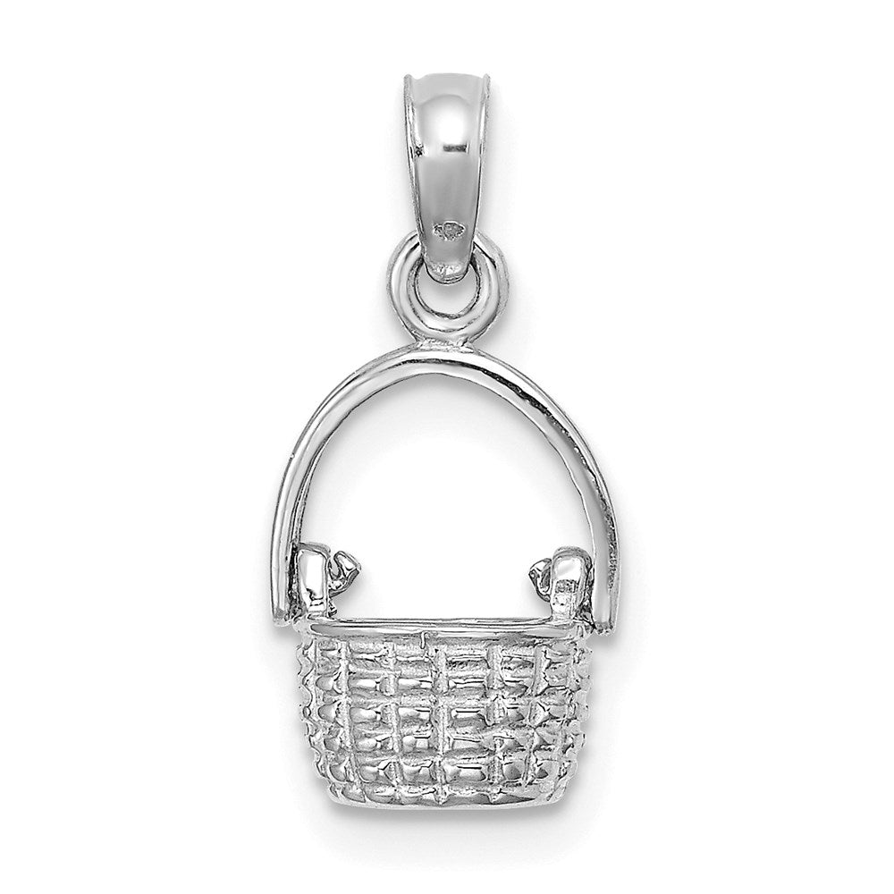 Million Charms 14K White Gold Themed 3-D Moveable Handle Basket Charm