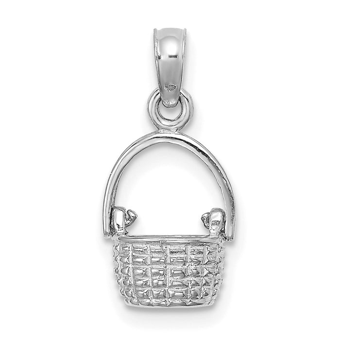 Million Charms 14K White Gold Themed 3-D Moveable Handle Basket Charm