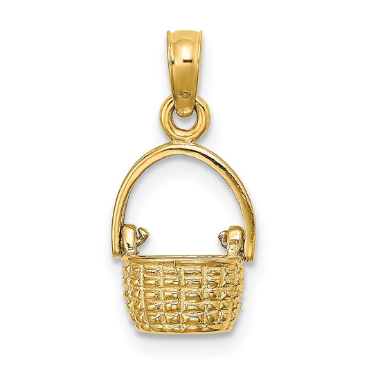 Million Charms 14K Yellow Gold Themed 3-D Moveable Handle Basket Charm