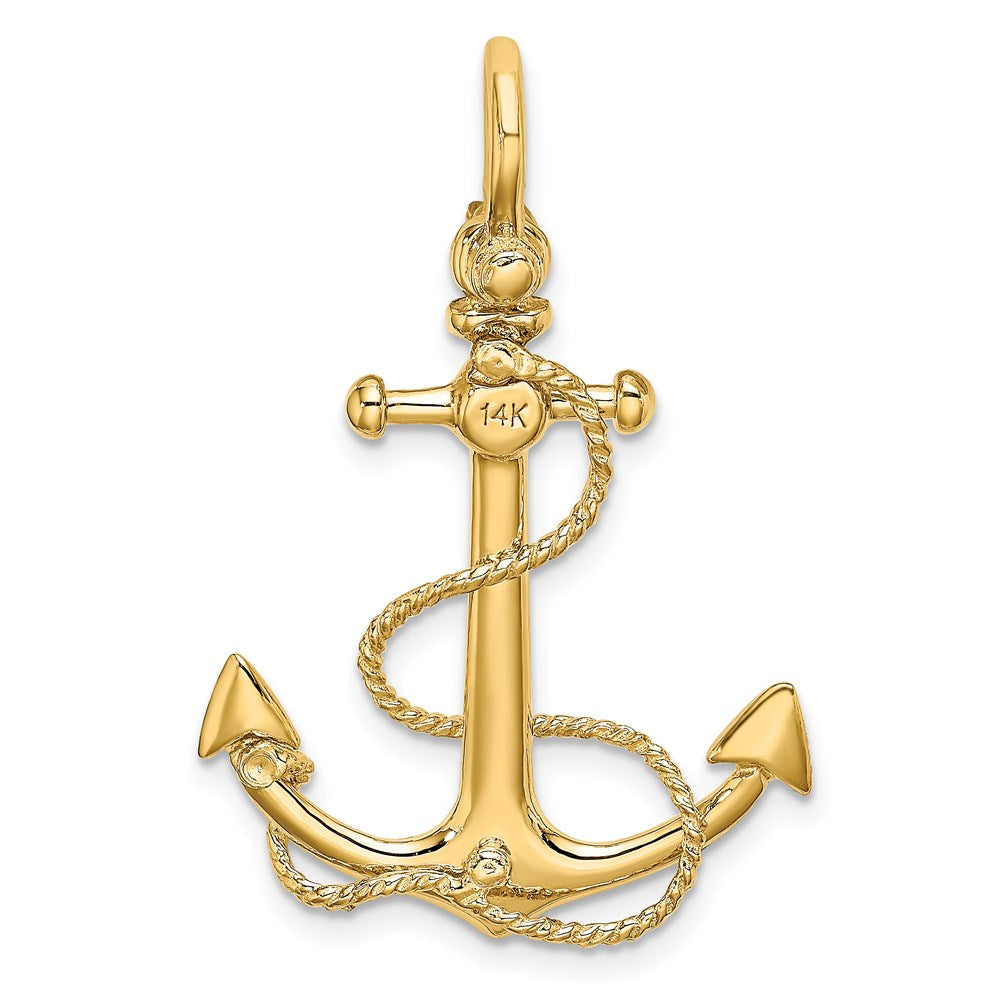 Million Charms 14K Yellow Gold Themed 3-D Small Nautical Anchor With Rope & Shackle Bail Charm