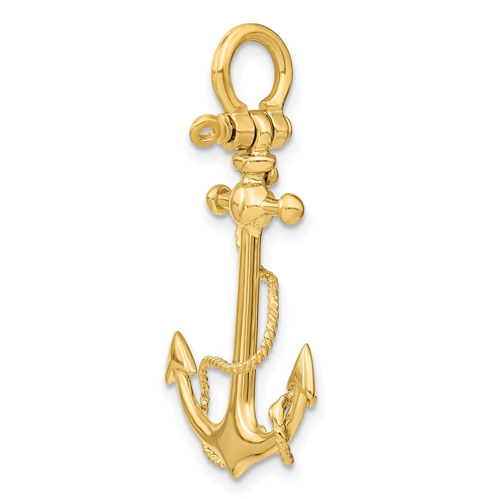 Million Charms 14K Yellow Gold Themed 3-D Small Nautical Anchor With Rope & Shackle Bail Charm