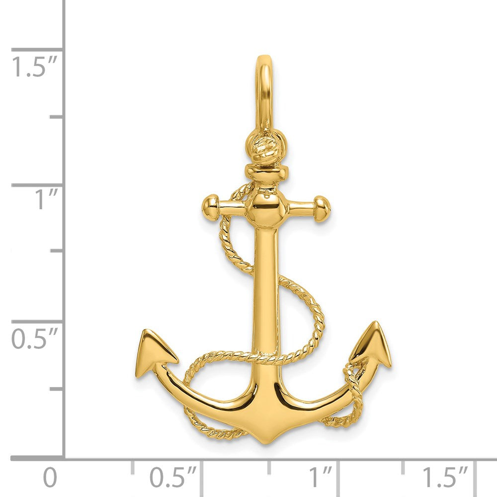 Million Charms 14K Yellow Gold Themed 3-D Small Nautical Anchor With Rope & Shackle Bail Charm