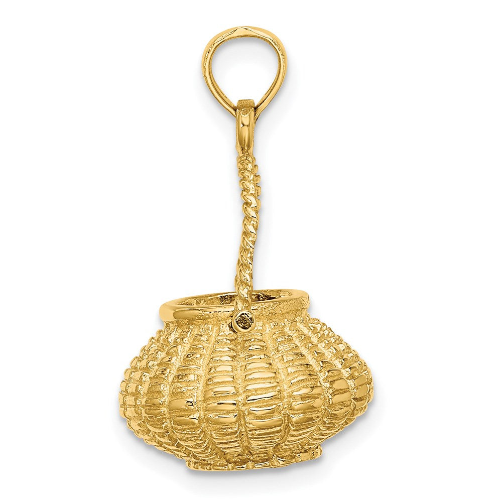 Million Charms 14K Yellow Gold Themed 3-D Moveable Handle Flower Basket Charm