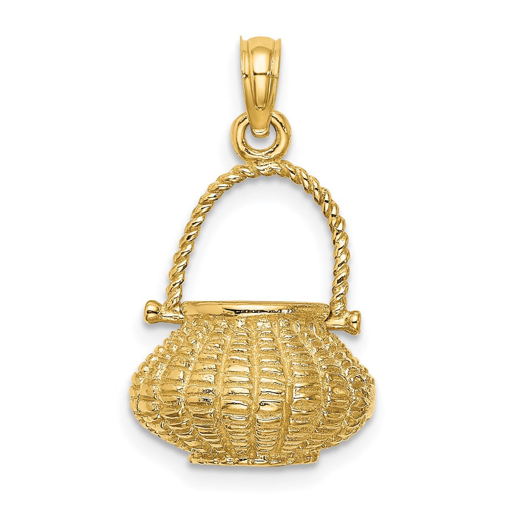 Million Charms 14K Yellow Gold Themed 3-D Moveable Handle Flower Basket Charm