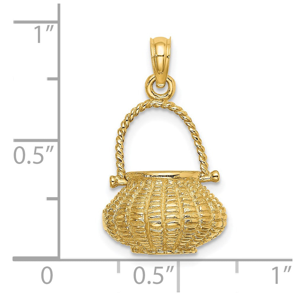 Million Charms 14K Yellow Gold Themed 3-D Moveable Handle Flower Basket Charm