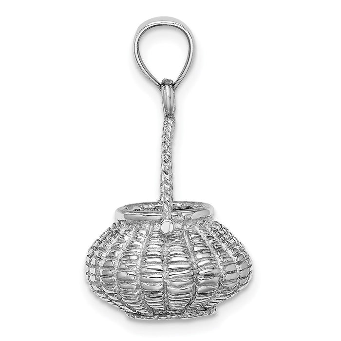 Million Charms 14K White Gold Themed 3-D Moveable Handle Flower Basket Charm