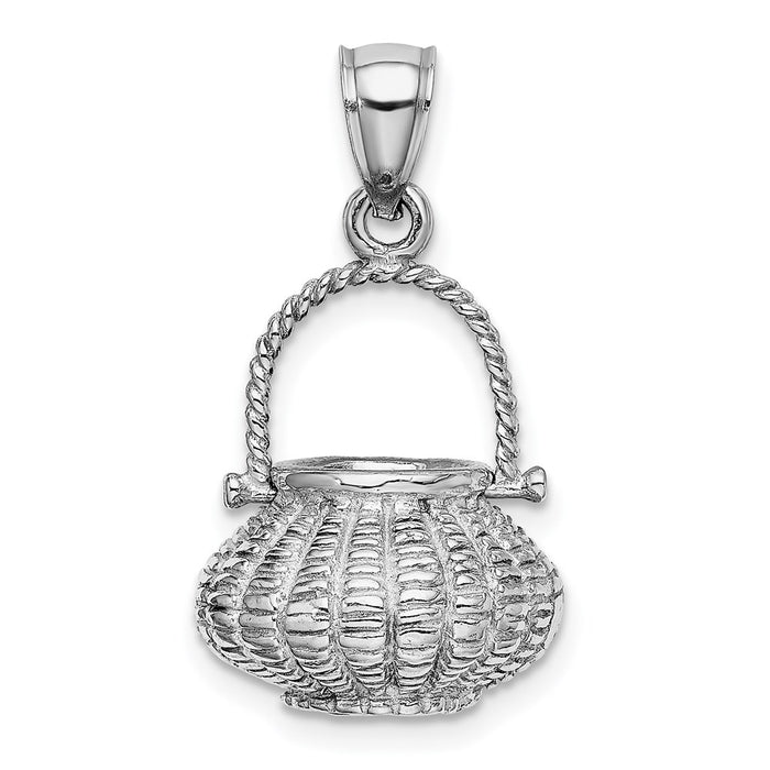 Million Charms 14K White Gold Themed 3-D Moveable Handle Flower Basket Charm