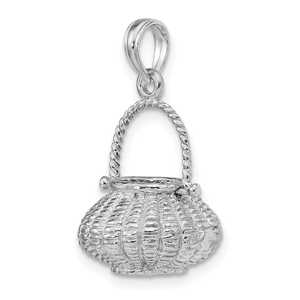 Million Charms 14K White Gold Themed 3-D Moveable Handle Flower Basket Charm