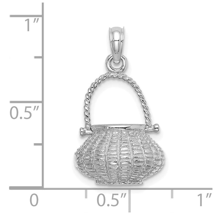 Million Charms 14K White Gold Themed 3-D Moveable Handle Flower Basket Charm