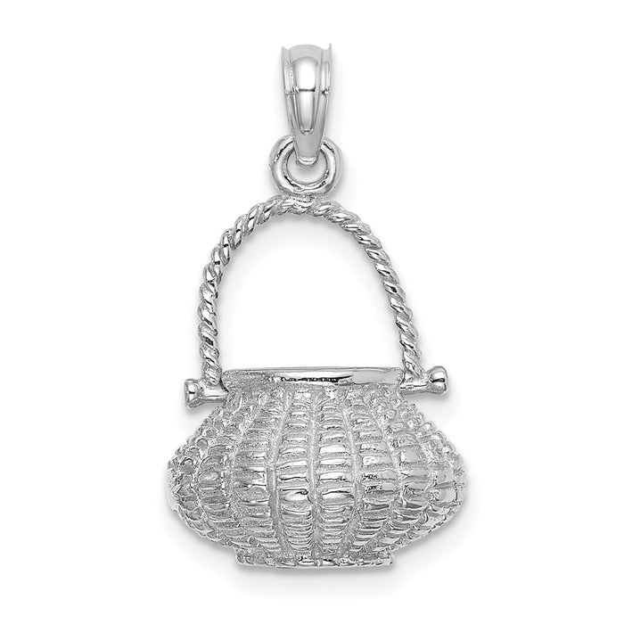 Million Charms 14K White Gold Themed 3-D Moveable Handle Flower Basket Charm