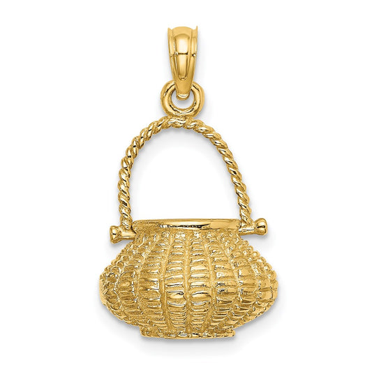 Million Charms 14K Yellow Gold Themed 3-D Moveable Handle Flower Basket Charm