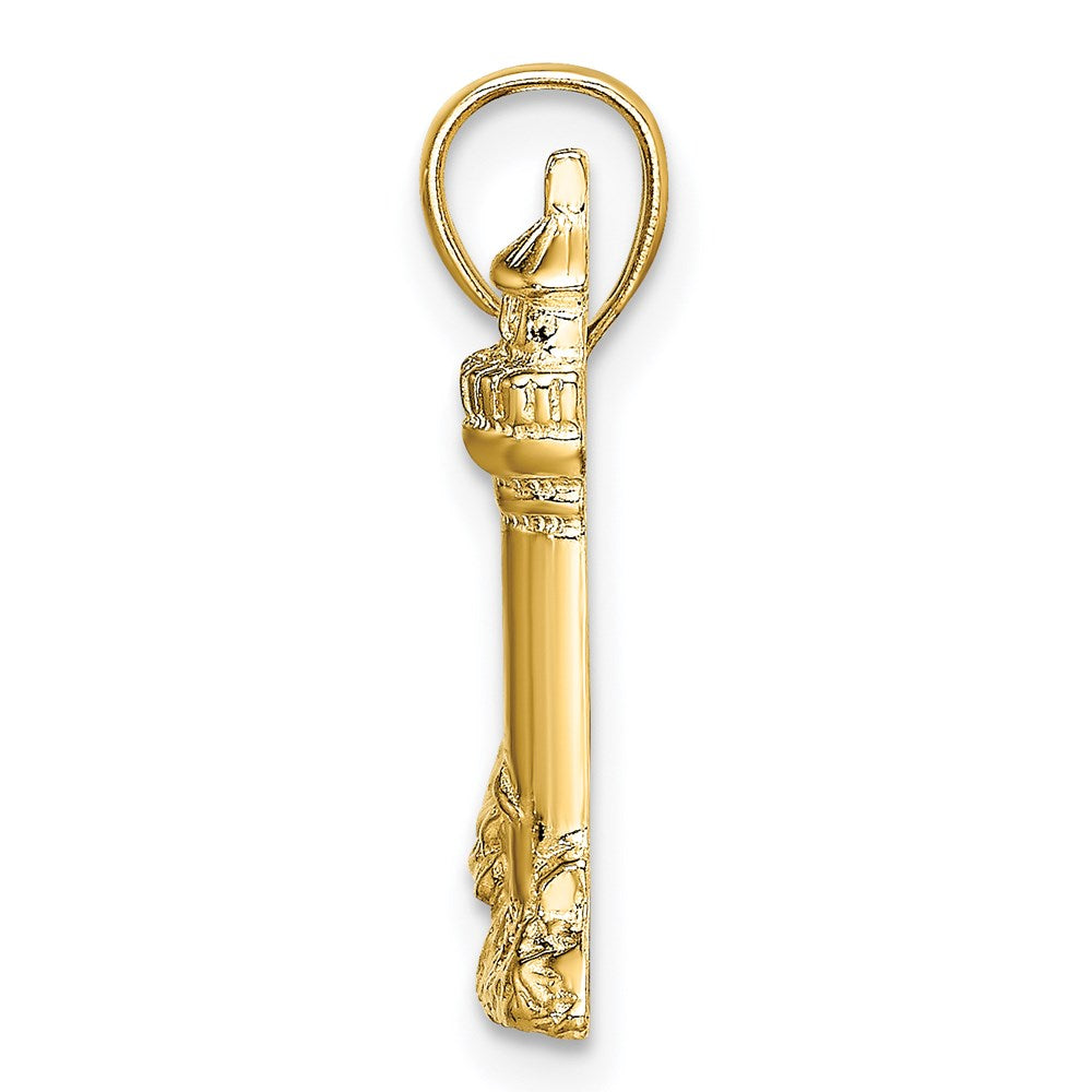 Million Charms 14K Yellow Gold Themed 2-D Nubble Lighthouse Charm