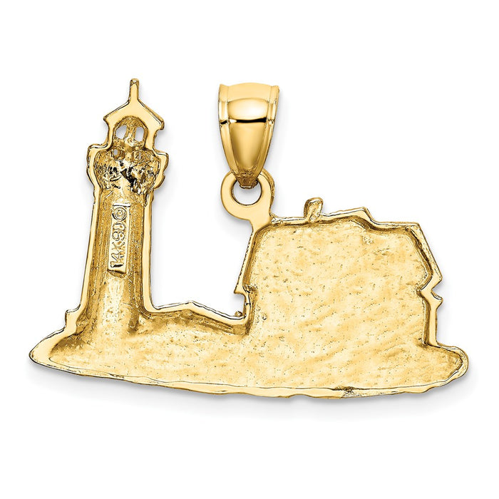 Million Charms 14K Yellow Gold Themed 2-D Nubble Lighthouse Charm