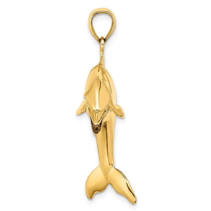 Million Charms 14K Yellow Gold Themed 3-D & Polished Jumping Dolphin Charm