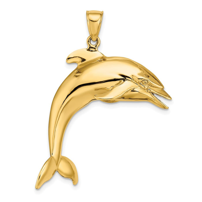 Million Charms 14K Yellow Gold Themed 3-D & Polished Jumping Dolphin Charm