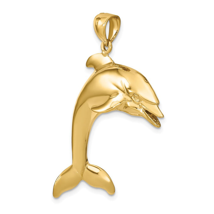 Million Charms 14K Yellow Gold Themed 3-D & Polished Jumping Dolphin Charm