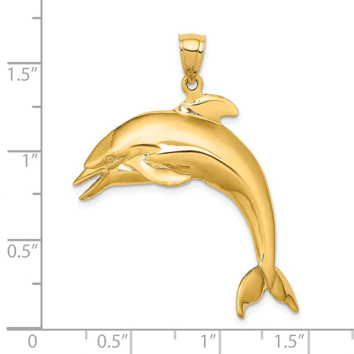 Million Charms 14K Yellow Gold Themed 3-D & Polished Jumping Dolphin Charm