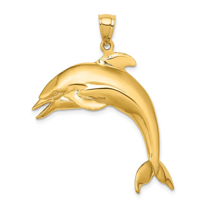 Million Charms 14K Yellow Gold Themed 3-D & Polished Jumping Dolphin Charm