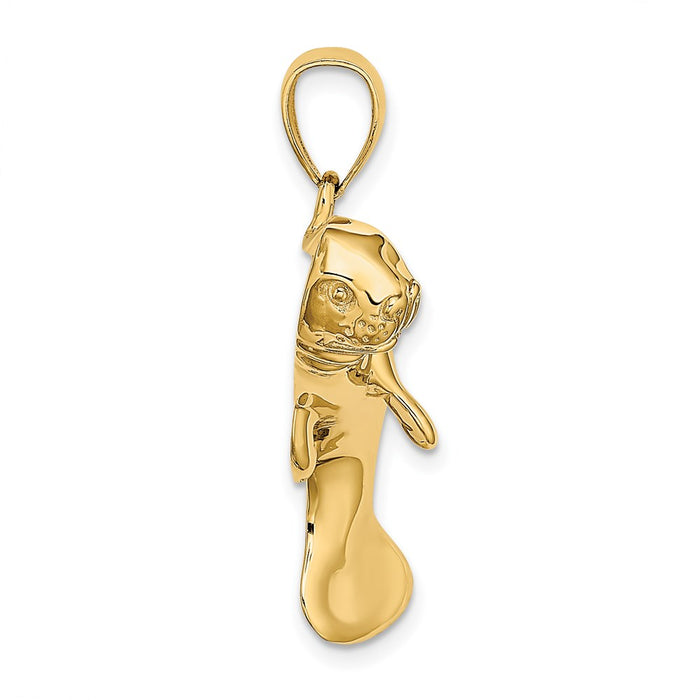 Million Charms 14K Yellow Gold Themed 2-D & Polished Swimming Manatee Charm