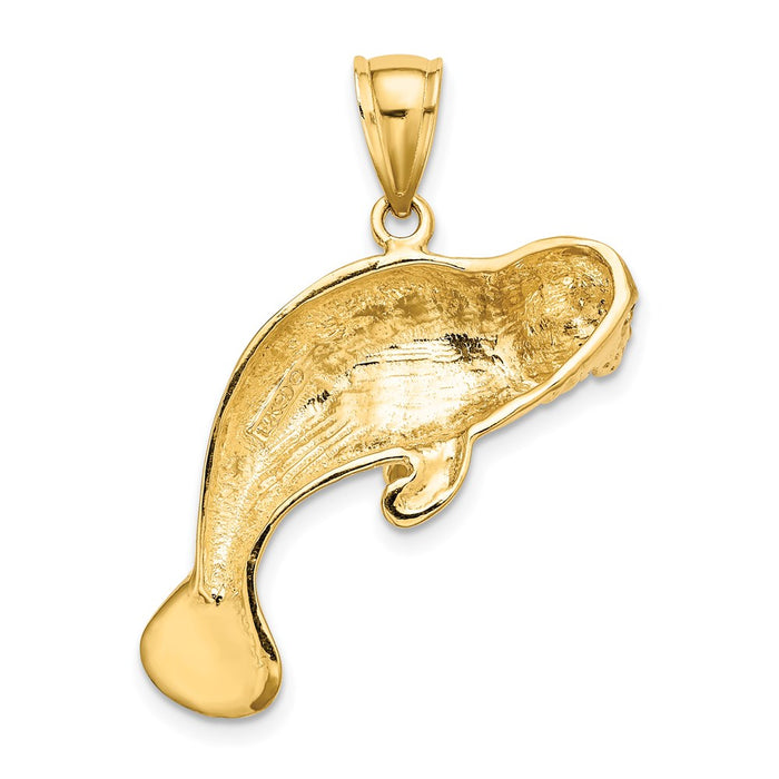 Million Charms 14K Yellow Gold Themed 2-D & Polished Swimming Manatee Charm