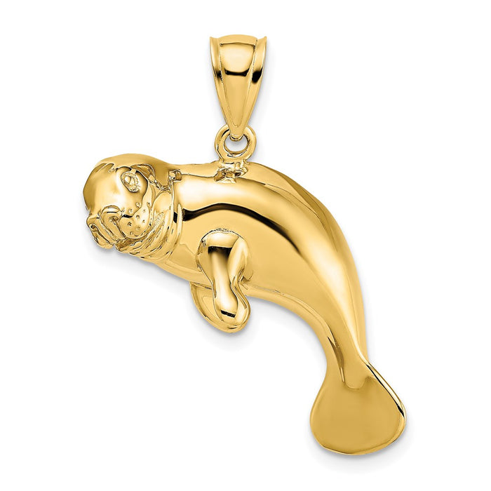 Million Charms 14K Yellow Gold Themed 2-D & Polished Swimming Manatee Charm