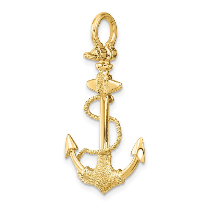 Million Charms 14K Yellow Gold Themed 3-D Textured Nautical Anchor With Rope & Shackle Bail Charm