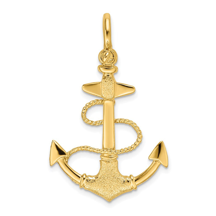 Million Charms 14K Yellow Gold Themed 3-D Textured Nautical Anchor With Rope & Shackle Bail Charm