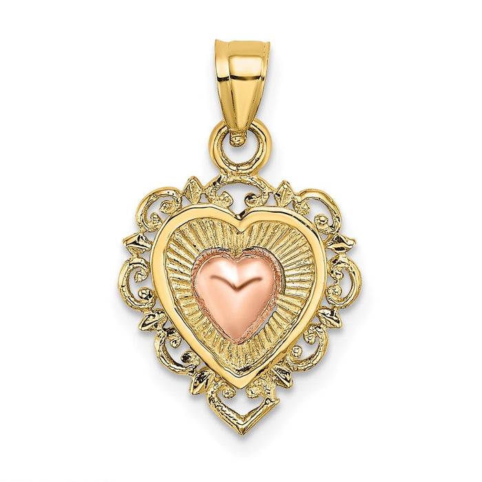 Million Charms 14K Two-Tone Polished Fancy Scrolled Edges Heart Charm