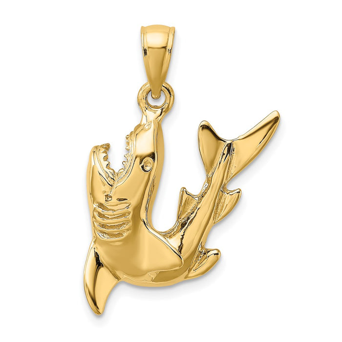 Million Charms 14K Yellow Gold Themed 2-D Polished Shark Charm