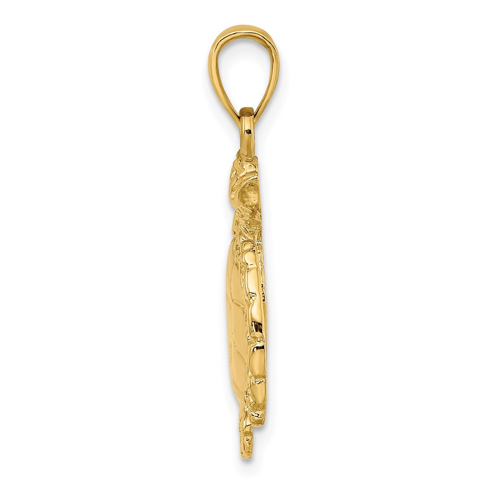 Million Charms 14K Yellow Gold Themed 2-D Sea Turtle Swimming Charm