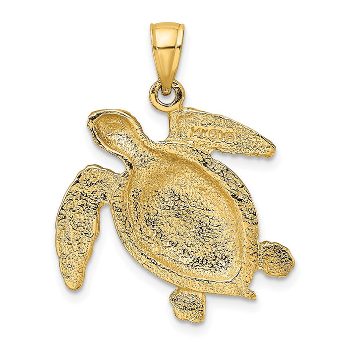 Million Charms 14K Yellow Gold Themed 2-D Sea Turtle Swimming Charm
