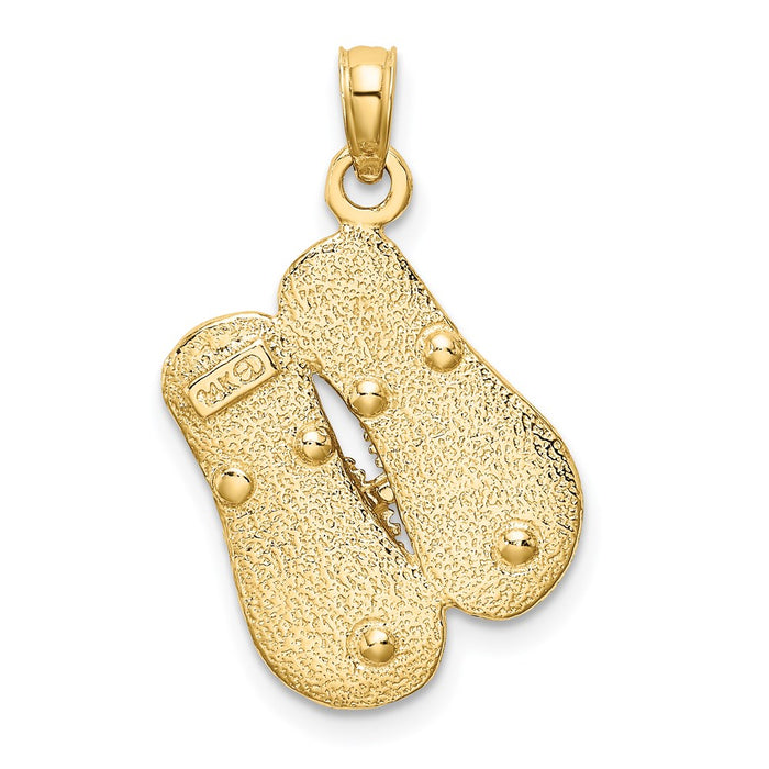 Million Charms 14K Yellow Gold Themed Large Textured Strap Double Flip-Flop Charm