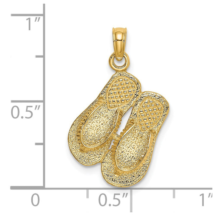 Million Charms 14K Yellow Gold Themed Large Textured Strap Double Flip-Flop Charm