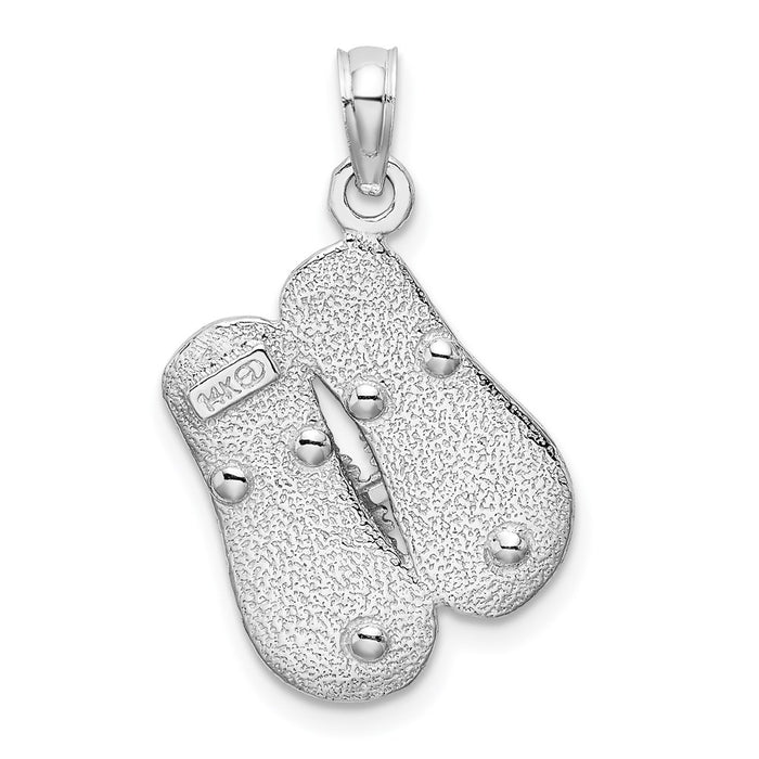 Million Charms 14K White Gold Themed Large Textured Strap Double Flip-Flop Charm